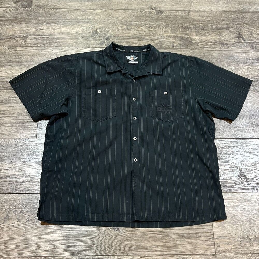 Harley-Davidson Pinstripe Button Up Shirt Black Genuine Motorclothes Men's XL